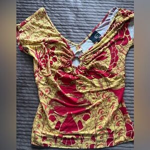 Just Cavalli Red and Yellow Short Sleeve Top
